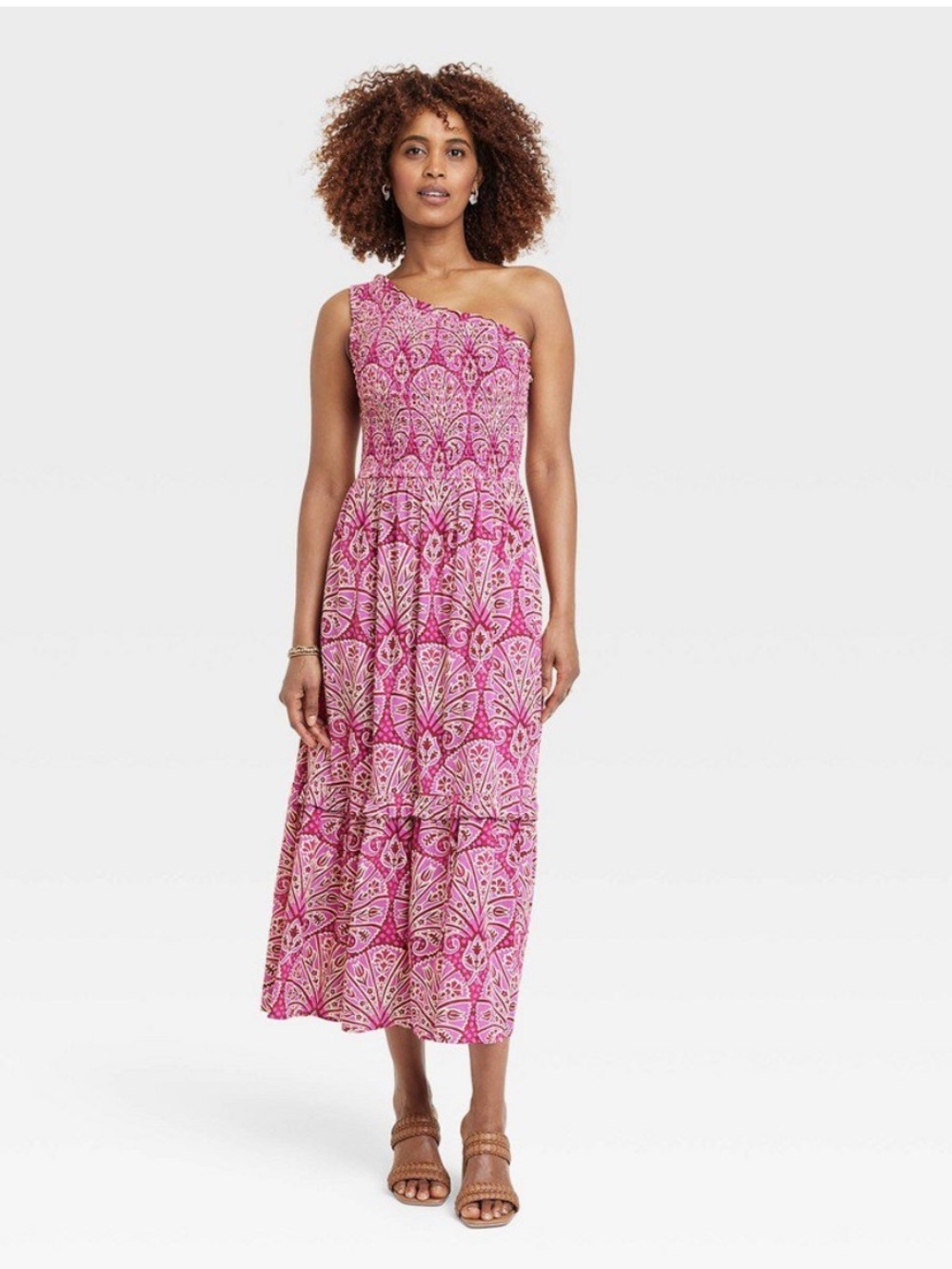 Knox Rose One-Shoulder Pink Printed Maxi Dress size 1XL NWT
